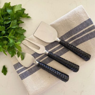 WICKER PLAIT CHEESE KNIVES SET