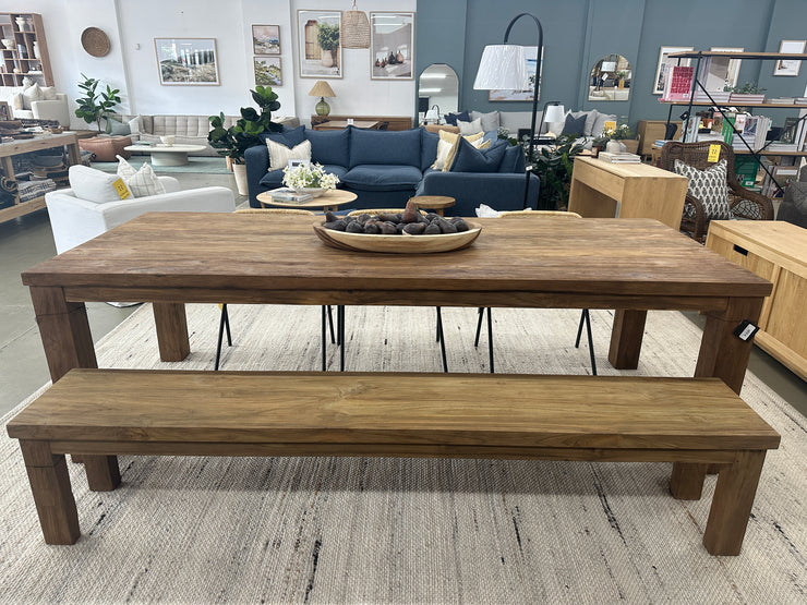 RECYCLED TEAK DRIFTWOOD DINING TABLE -EX FLOOR STOCK