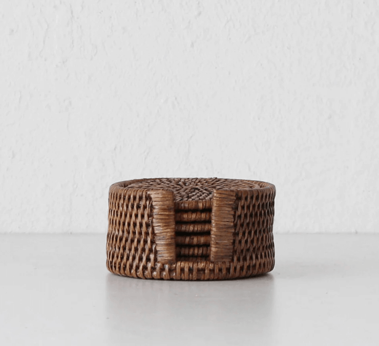 Small Rolo Coaster RATTAN SMALL ROUND COASTERS SET OF 6 – The Banyan Tree Furniture ...