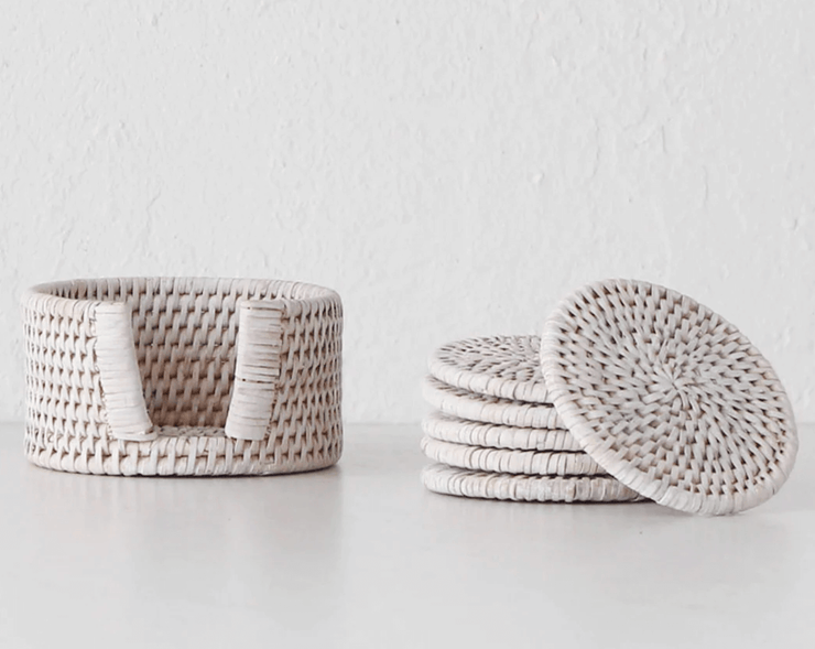 Small Rolo Coaster RATTAN SMALL ROUND COASTERS SET OF 6 – The Banyan Tree Furniture ...