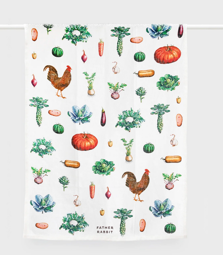 FATHER RABBIT VINTAGE VEGETABLES TEA TOWEL