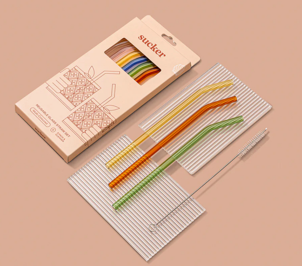 SUCKER REUSABLE GLASS DRINKING STRAWS