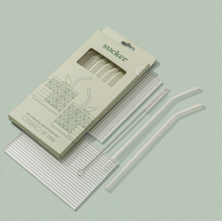 SUCKER REUSABLE GLASS DRINKING STRAWS