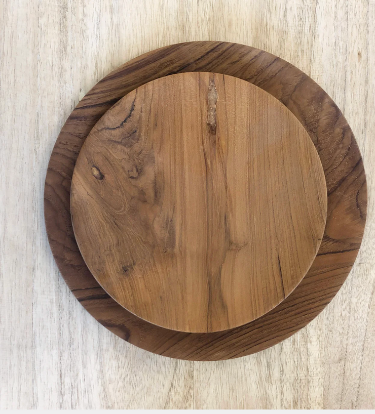 HAND CARVED TEAK ROUND PLATES