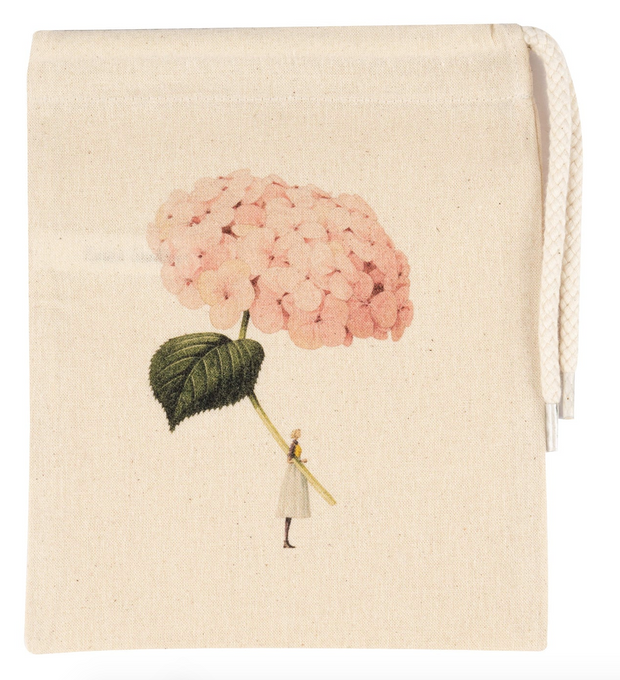LAURA STODDART PALE PINK DRAWSTRING BAG- HYDRANGEA