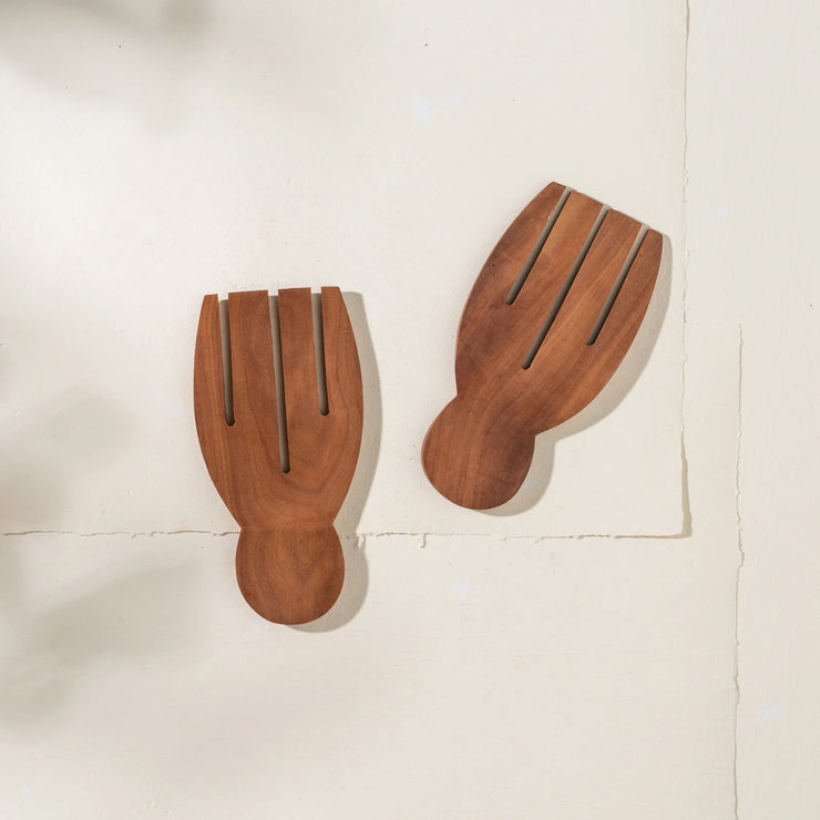 RECYCLED SAPODILLA WOOD HAND SALAD SERVERS
